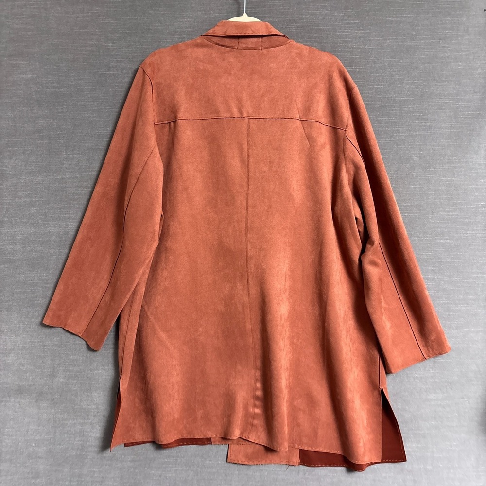 Tahari Jacket 2X Rust Red Orange Washable Faux Suede Midi Open Blazer Career - Picture 4 of 11